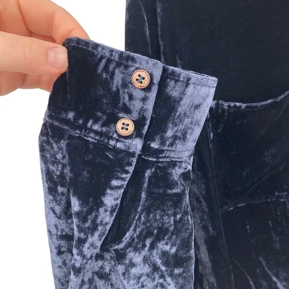 Democracy Royal Blue Velvet Button Down Blouse Top Sz.XL Rayon Pockets Retro - Picture 6 of 9